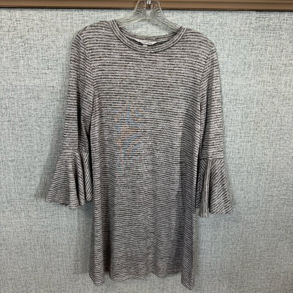 Grey Striped Bell Sleeve Dress - Size L - Picture 2 of 6